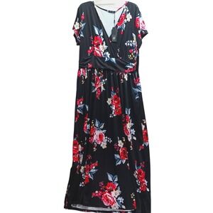 Ouges Womens Knee Length Dress Size XXL Black Floral‎ NEW